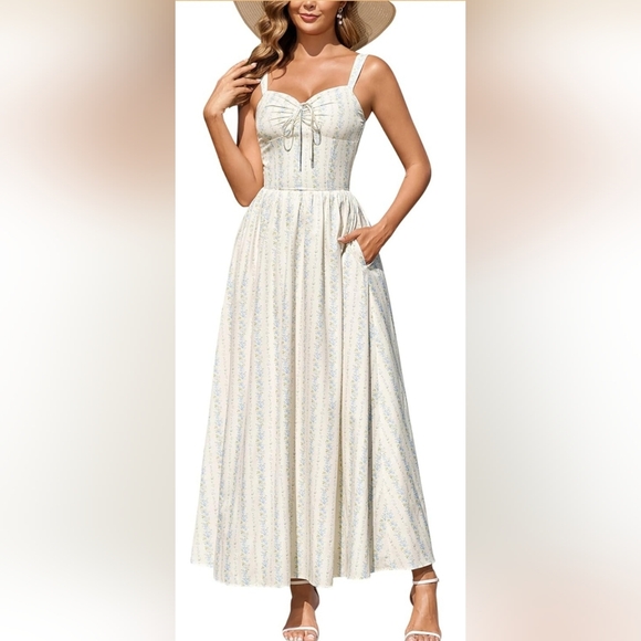 Dresses & Skirts - Floral Corset Style Maxi Dress Lace-Up Back Sundress with Pockets Size Large NWT